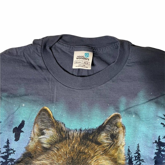 Vintage 90s Wolf Blue T-Shirt Size Medium Wolves Nature Animals Wildlife - Picture 3 of 5